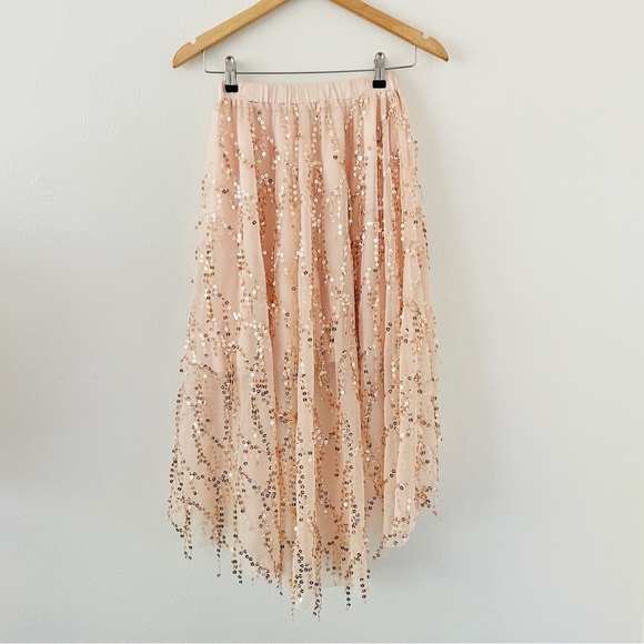 Mia Joy Girls Hi Low Pink Gold Sequin Skirt - Picture 2 of 3